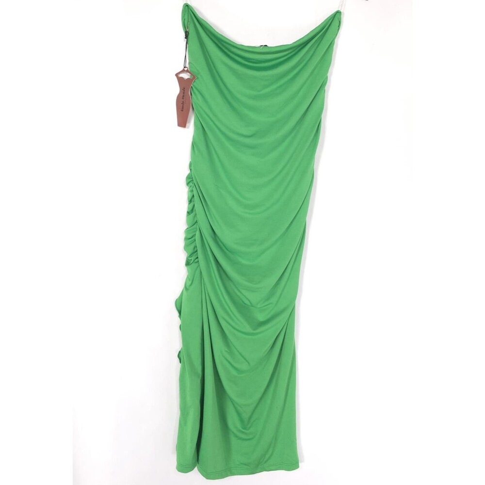 HAUTE MONDE Womens Knee Lenght Dress MEDIUM Green Strapless Ruched Party